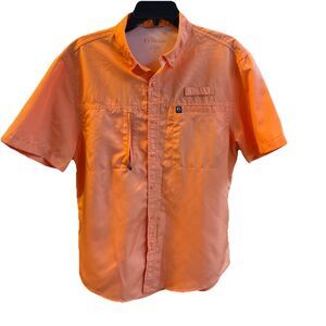 The American Outdoorsman Fishing Shirt Orange Short Sleeve Button Down Sz L